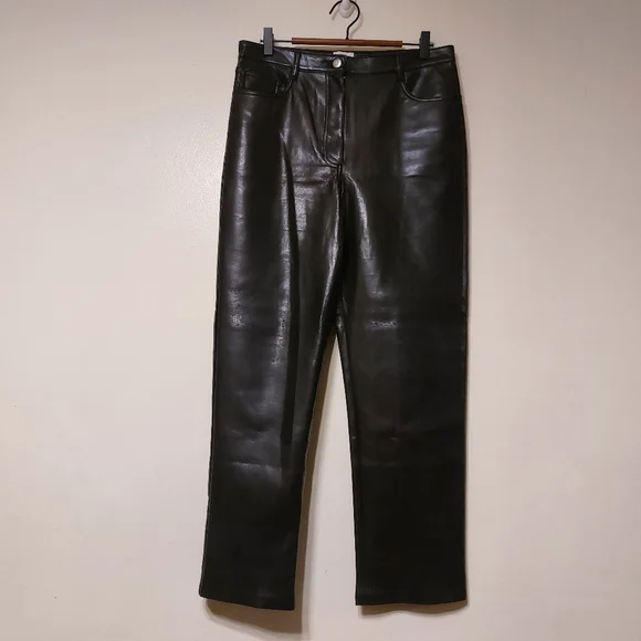Wilfred Aritzia 'The Melina Pant' Black Vegan Leather High Rise Trousers sz 10